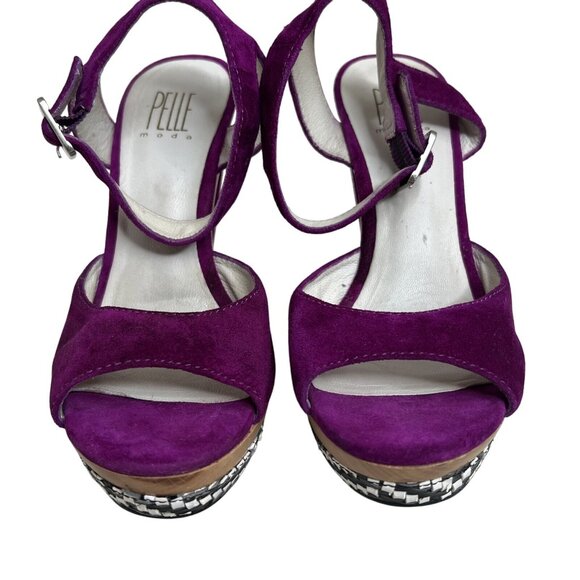 Pelle Moda Womens Purple Suede Platform Heels Adjustable Ankle Strap Size 7M - Picture 3 of 5